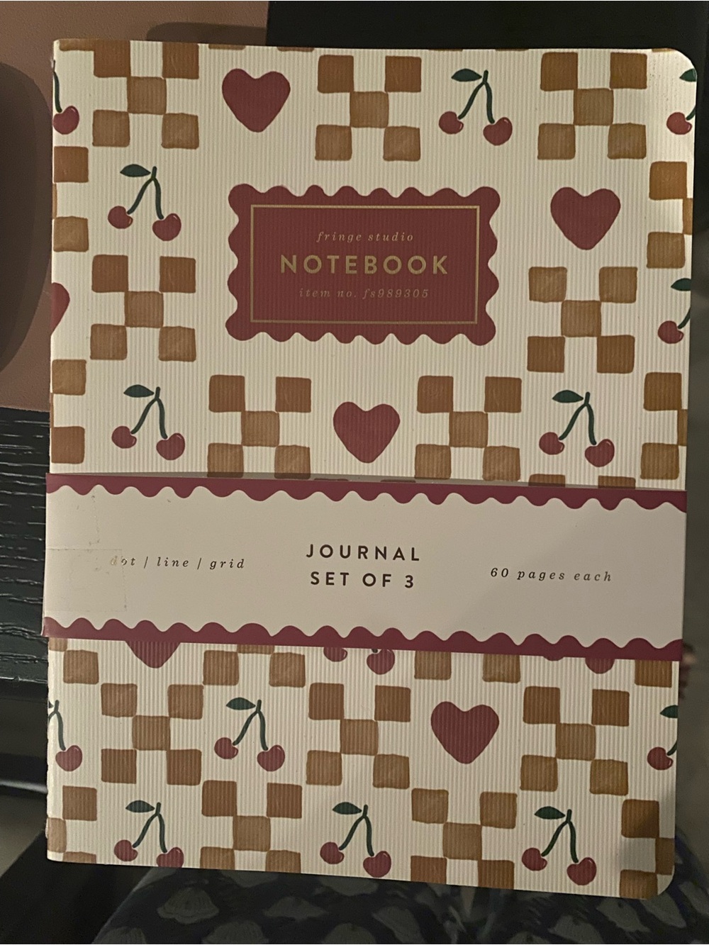 Fringe Studio Set Of 3 Journals - Cherry & Checkerboard Heart